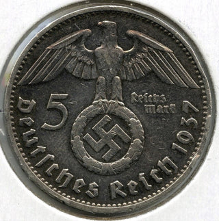 1937-D Germany Coin 5 Mark - Paul Von Hindenburg - Deutsches Reich - G485
