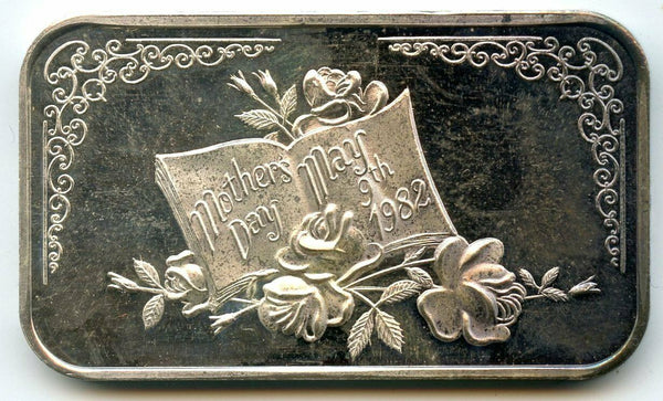 1982 Happy Mother's Day 999 Silver 1 oz Art Bar ingot Medal & Case ounce - BX377