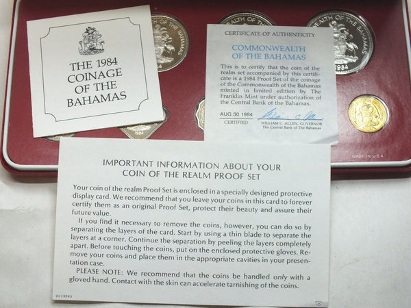1984 Bahamas Proof Coin Set OGP Franklin Mint - A425