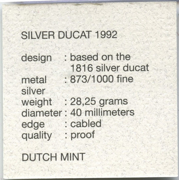1992 Silver Ducat Knight Coin Proof Netherlands -DM614