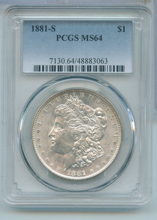1881-S Silver Morgan Dollar $1 PCGS MS64 San Francisco Mint - KR639