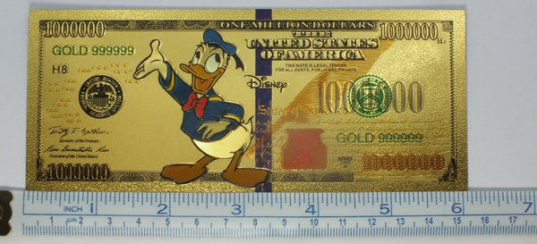 Donald Duck Walt Disney $1000000 Note Novelty 24K Gold Foil Plated Bill - LH289