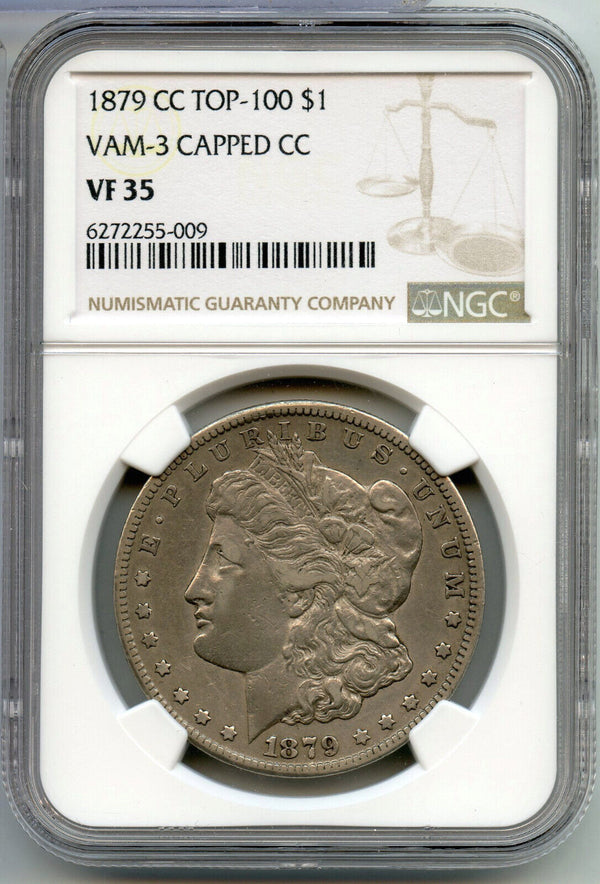 1879-CC Top-100 Morgan Silver Dollar NGC VF35 Capped CC Vam-3 Carson City CA795