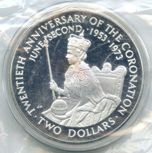 1973 Cook Islands Coronation of Queen $2 Silver Coin 20th Anniversary - E675