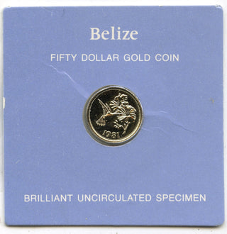 1981 Belize $50 Gold Coin Jacobin Hummingbird - Franklin Mint - G638