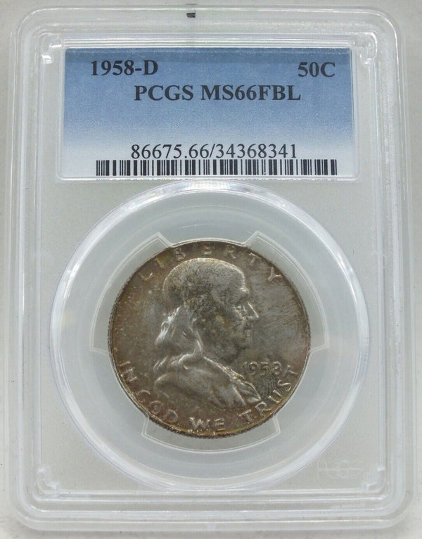 1958-D Franklin Half Dollar PCGS MS66 FBL Certified - Denver Mint - BA837