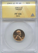 1963 Proof Lincoln Cent Certified PF 66 RD ANACS 1 Cent Penny -DM354