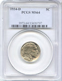 1934-D Indian Head Buffalo Nickel PCGS MS64 Certified -5 Cents- DM428