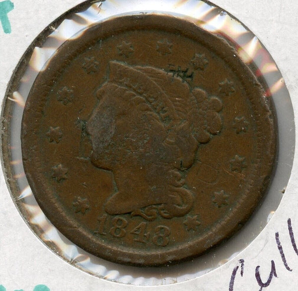 1848 Braided Hair Large Cent US Copper 1c Coin - JP134