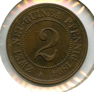 1894-A German New Guinea 2 Pfennig Coin - JC498
