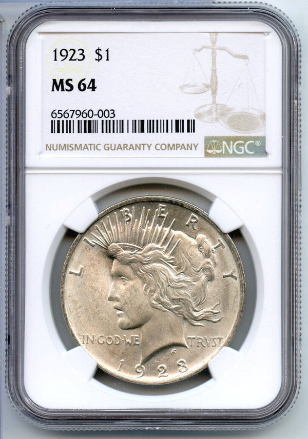 1923 Peace Silver Dollar NGC MS64 Certified - Philadelphia Mint - CC285