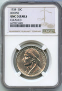 1934 BOONE COMMEMORTIVE SILVER HALF Dollar Graded NGC UNC Details Cleaned -DM173