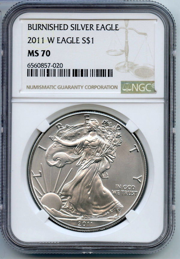 2011-W Burnished 1 oz Silver Eagle NGC MS70 Certified - West Point Mint - CA710