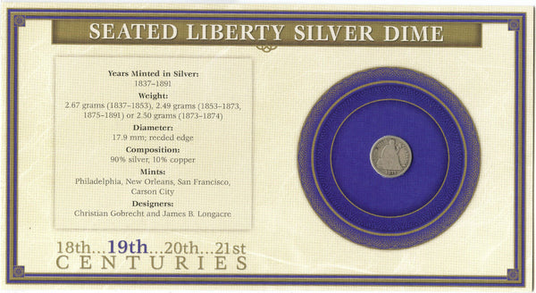 1877 liberty Seated Dime In Information Card - 10 Cent -Philadelphia -DM306