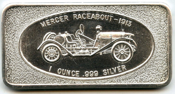 Mercer Raceabout 1913 Car 999 Silver 1 oz Art Bar ingot Medal Vintage - A97
