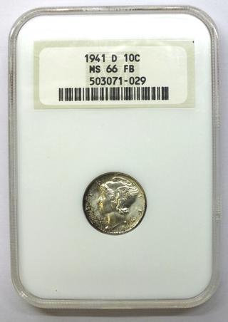 1941-D Mercury Silver Dime NGC MS66 FB Toning Toned - Denver Mint - G300