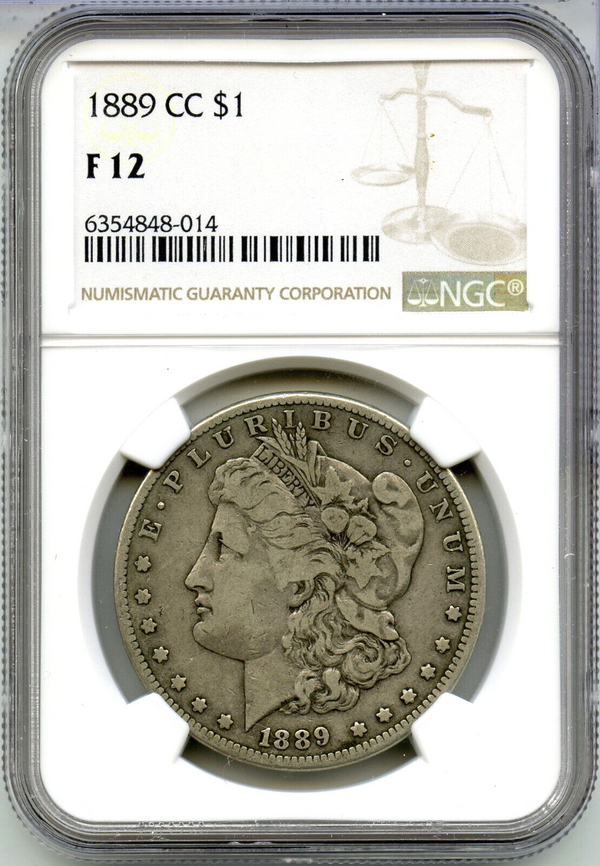 1889-CC Morgan Silver Dollar NGC F12 $1 Coin Carson City Mint -Certified -DM332