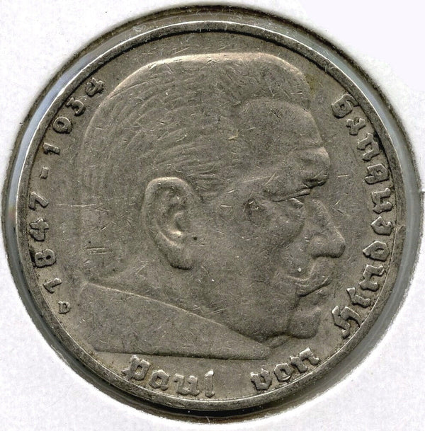 1936-D Germany Silver Coin 5 Mark - Paul Von Hindenburg - Deutsches Reich - G484