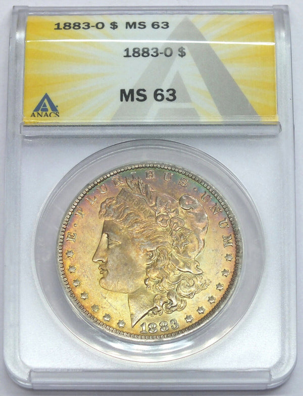 1883-O Morgan Silver Dollar ANACS MS63 Toning Toned $1 New Orleans Mint - A946