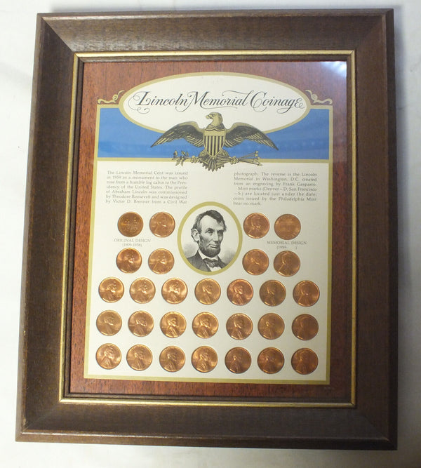 Lincoln Memorial Cent Penny 1958 - 1971 Collection & Frame - Pennies Lot - A420