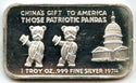 China's Gift to America Patrotic Pandas 1974 Art Bar 999 Silver 1 oz Ingot A86