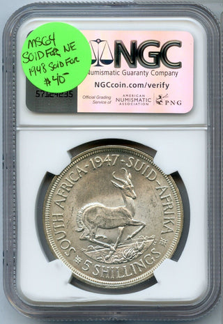 1947 South Africa 5 Shillings Silver Coin NGC MS63 5S Certified - JP599