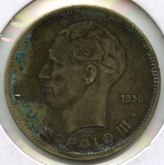 1936 Belgium Congo Coin 5 Francs - Leopold III - G446