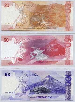 2013 Philippines Banknote Set 20, 50, 100 Piso Solid 4 Serial Repeater - B416