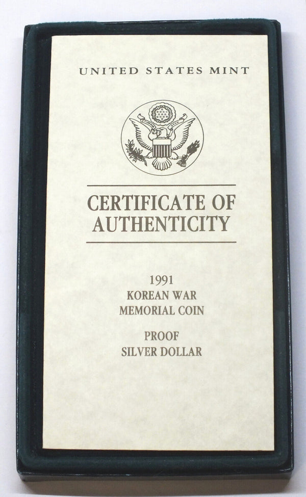 1991 Korean War Memorial Proof Silver $1 Dollar US Mint OGP - A460
