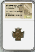 Western Roman Empire Honorius AD 393-423 -AE3 Nummus Coin -NGC Certified DM388