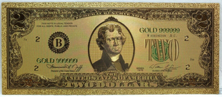 1976 $2 Federal Reserve Bicentennial Novelty 24K Gold Foil Plated Note 6