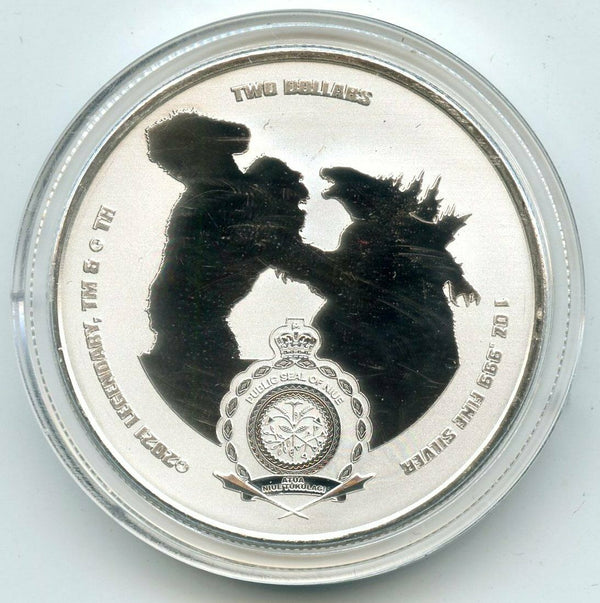 2021 Godzilla vs Kong 999 Silver 1 oz Coin Niue $2 Commemorative w/ Pouch BX430