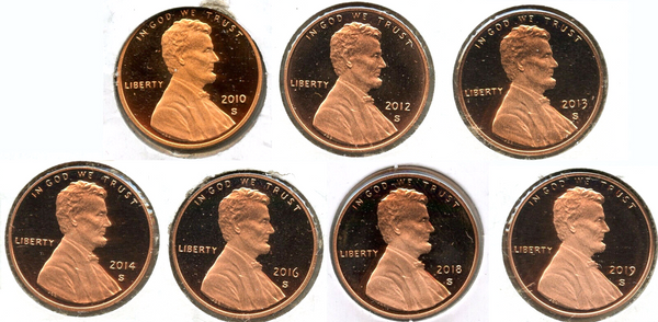 2010 - 2019 Lincoln Shield Proof Cent Set - Pennies Penny Lot Collection - BH839