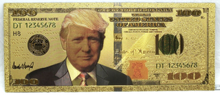 Donald Trump $100 Federal Reserve Note Novelty 24K Gold Foil Plated Bill GFN73