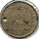 1933 Palestine Coin 100 Mils - One Hundred - Hole - CA914