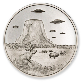 UFOs Over Devils Tower Wyoming Aliens 1 Oz 999 Silver Round 2023 Medal - JP472