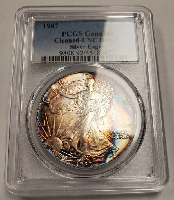 1987 American Silver Eagle 1 Oz PCGS UNC Details Toned Toning $1 Coin -  JN614