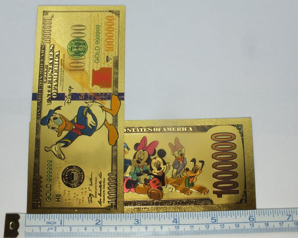 Donald & Daisy Duck Disney $1000000 Note Novelty 24K Gold Foil Plated Bill LH296