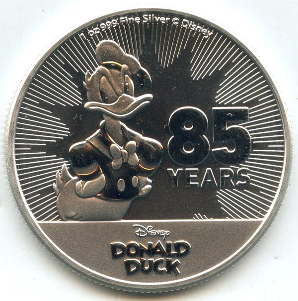 2019 Donald Duck 999 Silver 1 oz $2 Coin 85th Anniversary Disney Niue - A198