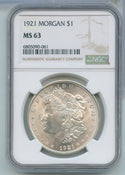 1921-P  Silver Morgan Dollar $1 NGC MS63 Philadelphia Mint - KR691
