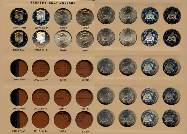 Kennedy Half Dollars 1964-2009 including proof Dansco Album 148 Coins 50c JN723