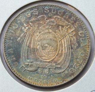 1944 Ecuador Coin 2 Sucres - Toning Toned - G513