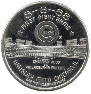 Chicago Cubs Wrigley Field 999 Silver 1 oz Medal 8-8-88 Round Night Game - G717