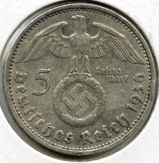 1936-D Germany Silver Coin 5 Mark - Paul Von Hindenburg - Deutsches Reich - G484