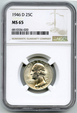 1946-D Washington Silver Quarter NGC MS65 Certified - Denver Mint - G53