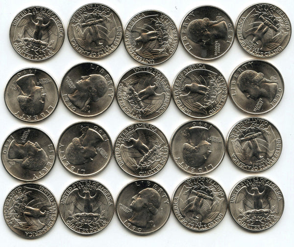 1990-D Washington Quarters $10 Coin Roll BU Uncirculated - Denver Mint - B586