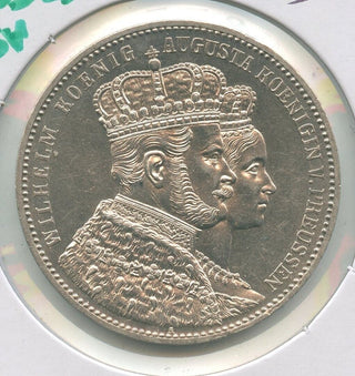 1861-A Germany Prussia Silver Thaler Coronation of Wilhelm and Augusta - KR574