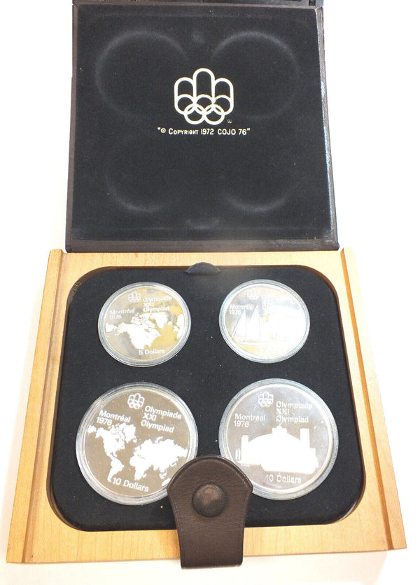 Canada 1976 Montreal Olympic 4-Coin Proof Set $10 $5 Collection & Case - CC455