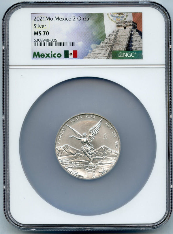 2021 Mexico Libertad 2 Oz Silver Onza NGC MS70 Certified Coin Moneda Plata JP274
