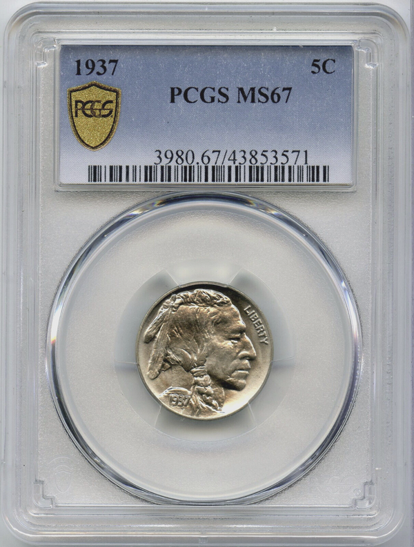 1937-P Indian Head Buffalo Nickel PCGS MS67 Certified -5 Cents- DM439